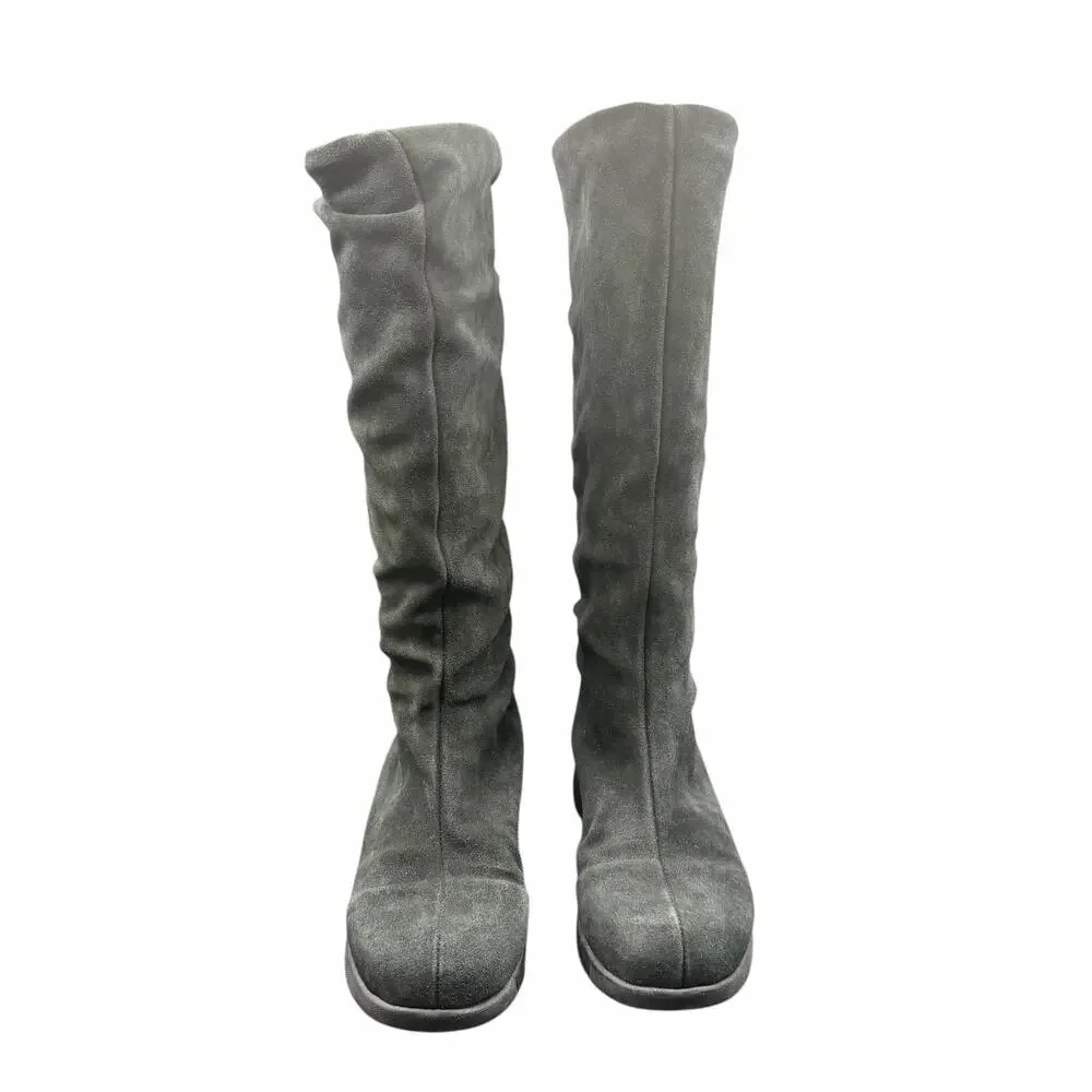 La Canadienne Black Suede Slouch Knee High Boots 6.5W Faux Fur Lined wide width